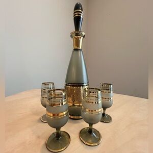Vintage Mid-Century Modern Smoked Glass Decanter Set